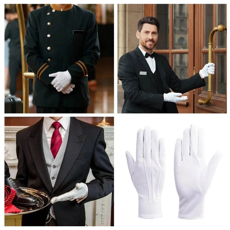 Guantes blancos de algodón para hombre, esmoquin formal, guantes de uniforme, guantes de guardia de honor, desfile, ceremonia, disfraz, cosplay, monedas, joyas, guantes de mayordomo