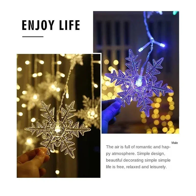 Indoor and Outdoor Christmas Snowflake LED String Lights Fairy Lights Curtain Lights Festoon Holiday Party New Year Decoration