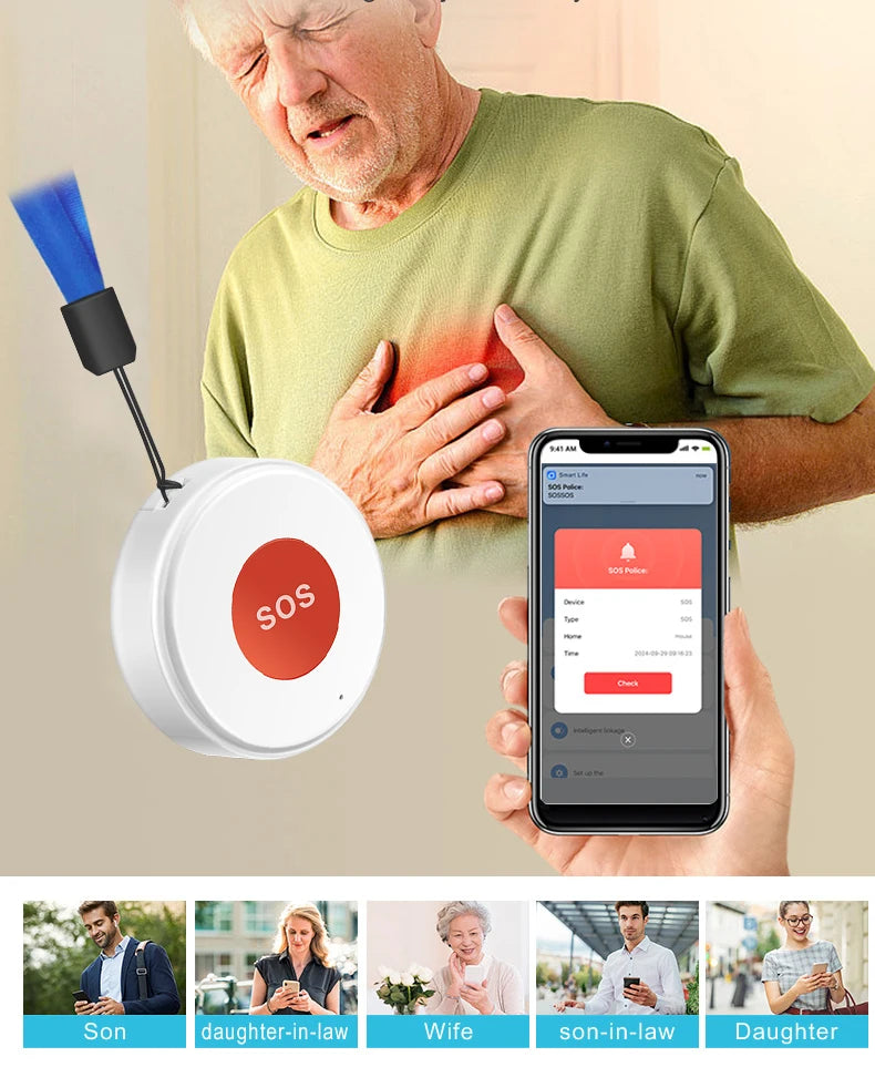 Smart Life APP WiFi SOS Emergency Button Tuya Home Security Elderly Children One-Click Call Help Alarm Remote Notification