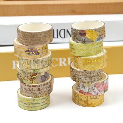 Creative Floral Hot Foil Washi Tape Set, 12 Rolls Decorative Masking Tape for Scrapbooking, Journaling, DIY Gift Supplies