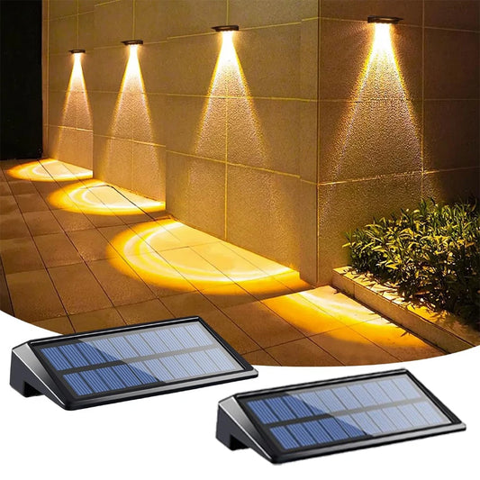 2 Pack Solar Wall Lights, 4 LED Solar Fence Lights, Outdoor Waterproof Solar Deck Lights, Wall Lights for Fence Post Yard Pathway