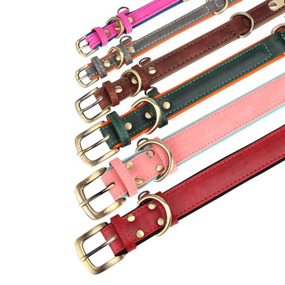 Customized Leather Dog Collar Leash Set, Soft Padded Leather Collar For Small Medium Large Dogs With Free Engraved Nameplate