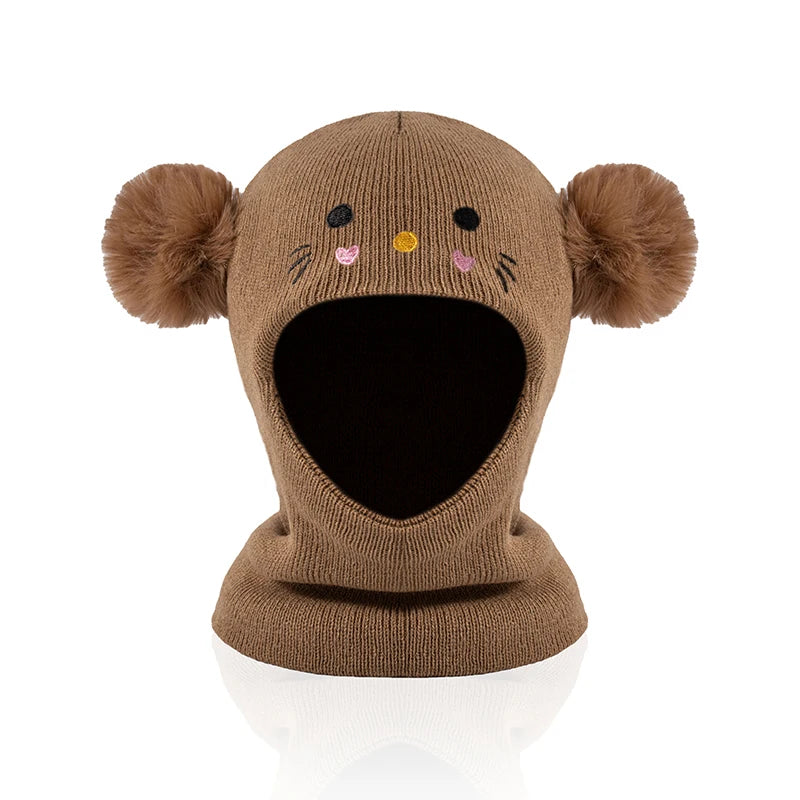 One-piece caps, scarves, and ear protectors for autumn and winter, and embroidered cat headscarves for boys and girls aged 1-6