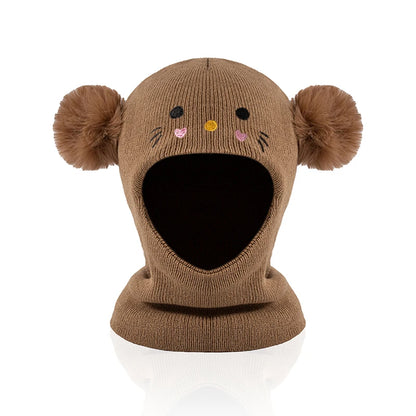 One-piece caps, scarves, and ear protectors for autumn and winter, and embroidered cat headscarves for boys and girls aged 1-6
