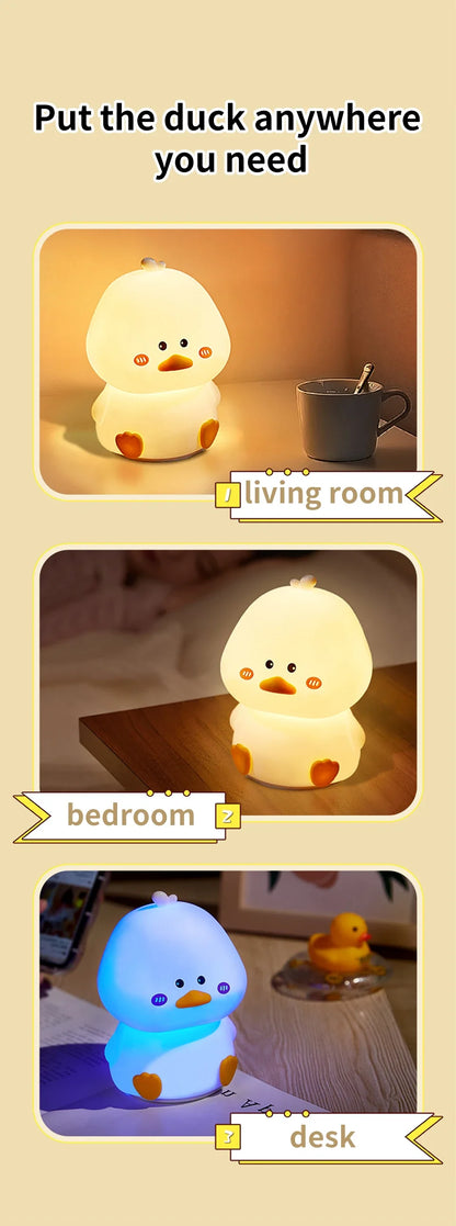 Rechargeable LED Night Light Cute Duck Silicone Patting Lamp Nursery Children Nightlights Home Bedside Room Decor Birthday Gift