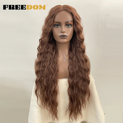 Synthetic Lace Front Wig, Long Deep Wavy Ombre Blonde Ginger Lace Wigs For Black Women, Heat Resistant Cosplay Wigs, FREEDOM