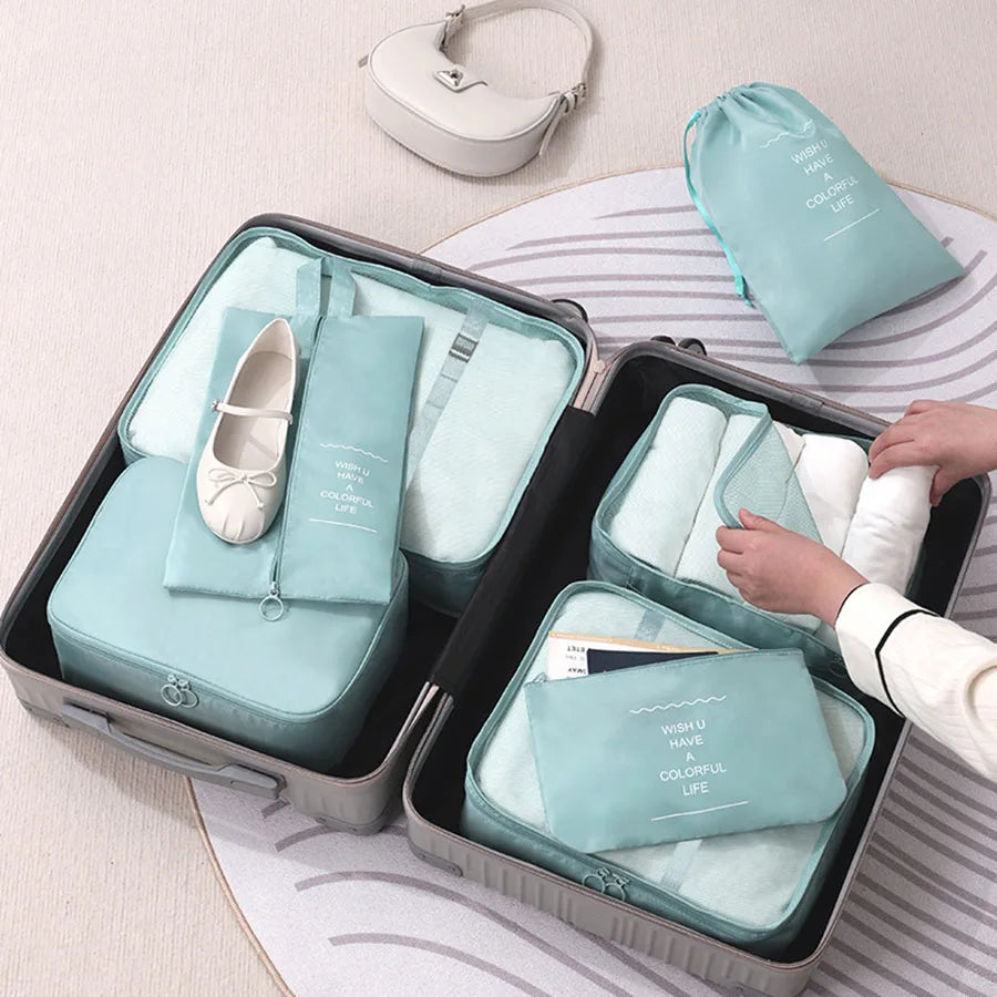 7Pcs, Travel Organizer, Storage Bags, Wardrobe Cube Suitcase Packing Cubes Set Storages, Luggage Clothes Shoe Pouch Folding