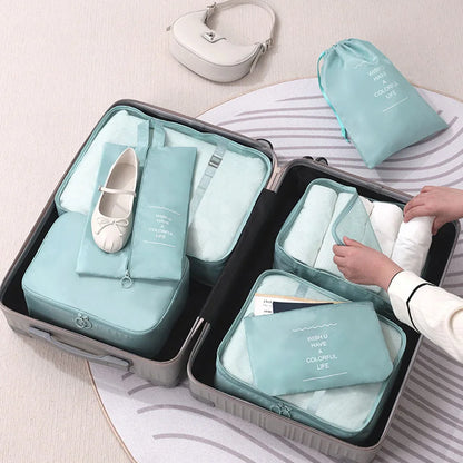 7Pcs, Travel Organizer, Storage Bags, Wardrobe Cube Suitcase Packing Cubes Set Storages, Luggage Clothes Shoe Pouch Folding