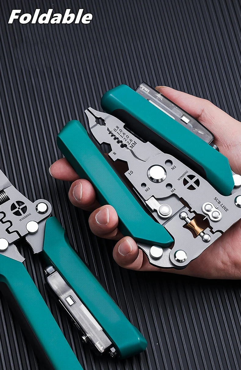 Multifunctional Wire Stripper with Electrical Test Pen, Foldable Cable Cutter, Crimper Tool, Electrical Folding Pliers for Cutting