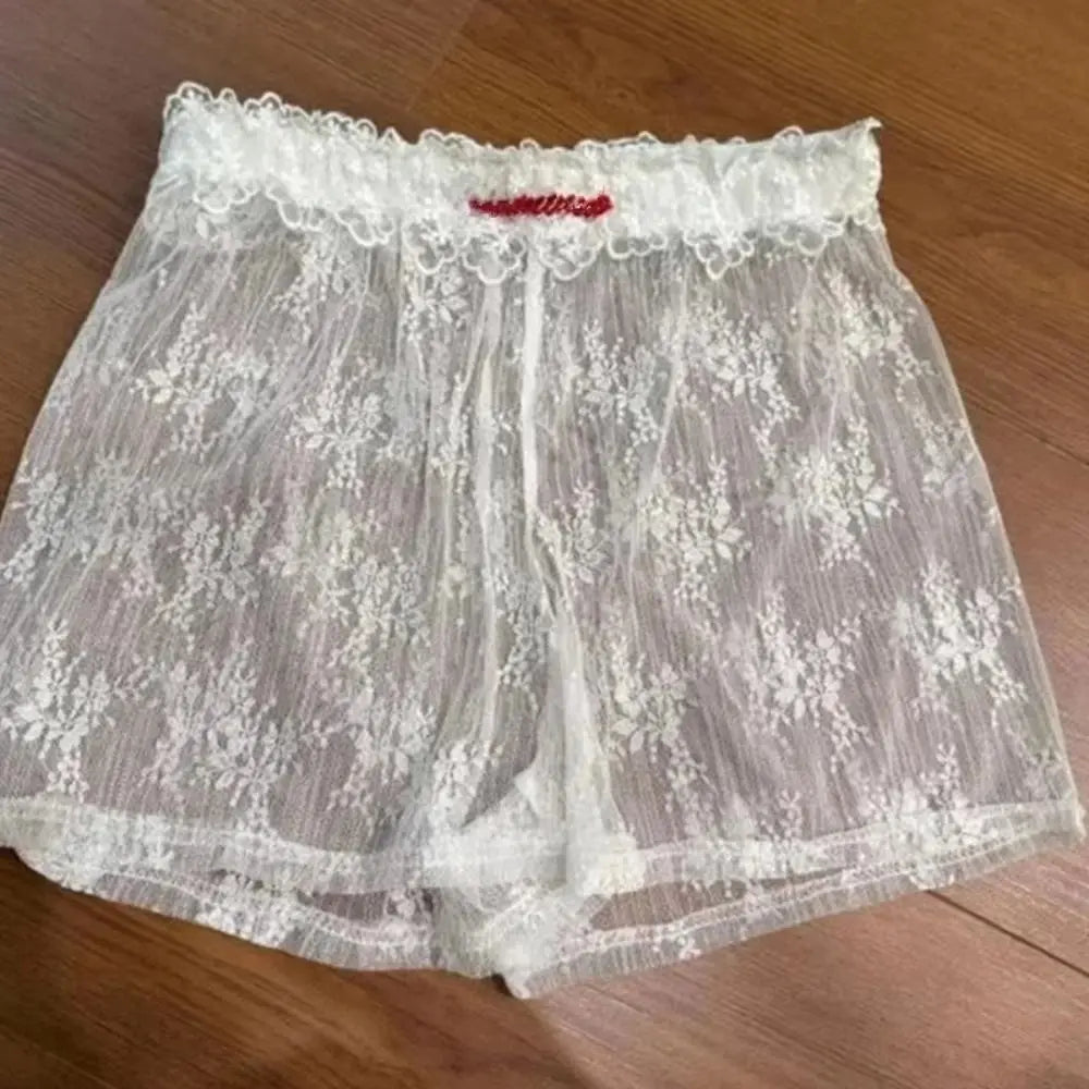 S,M,L,XL Sexy Cute Summer Striped Shorts Blue Pink Elastic Waist Shorts Button Embroidered Lace Shorts Leggings for Women Girl
