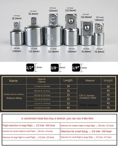 Socket Adapter Ratchet Wrench Adapter 1/2 Large Flywheel 3/8 Medium Flywheel 1/4 Small Flywheel CR-V Chrome Vanadium Steel Set