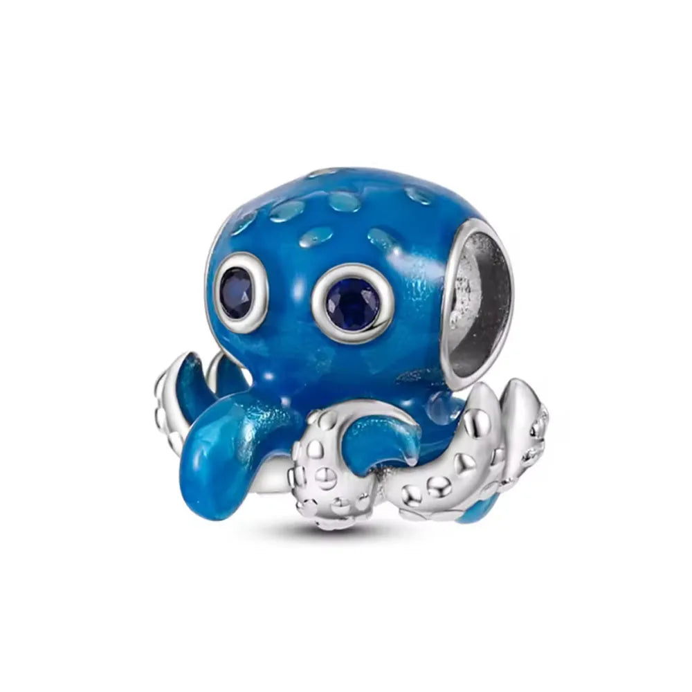 New 925 Silver Octopus crab Charm Bead Sea turtle starfish Seahorse dolphin Pendant Fit Original Bracelet Women DIY Jewelry Gift
