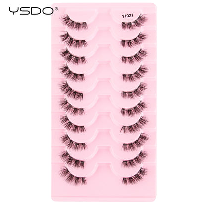 YSDO 5/10 Pairs Half Lashes Cat Eyelashes Soft Natural Clear Band False Lashes Natural Wispy Faux 3d Mink Eyelashes Makeup Tools