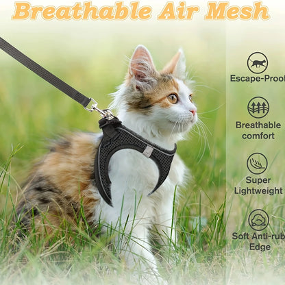 Dog Harness and Leash Set for Walking, Escape-Proof Vest Harness with Soft Mesh, Adjustable Straps, Reflective Strips, Suitable for Kittens and Puppies