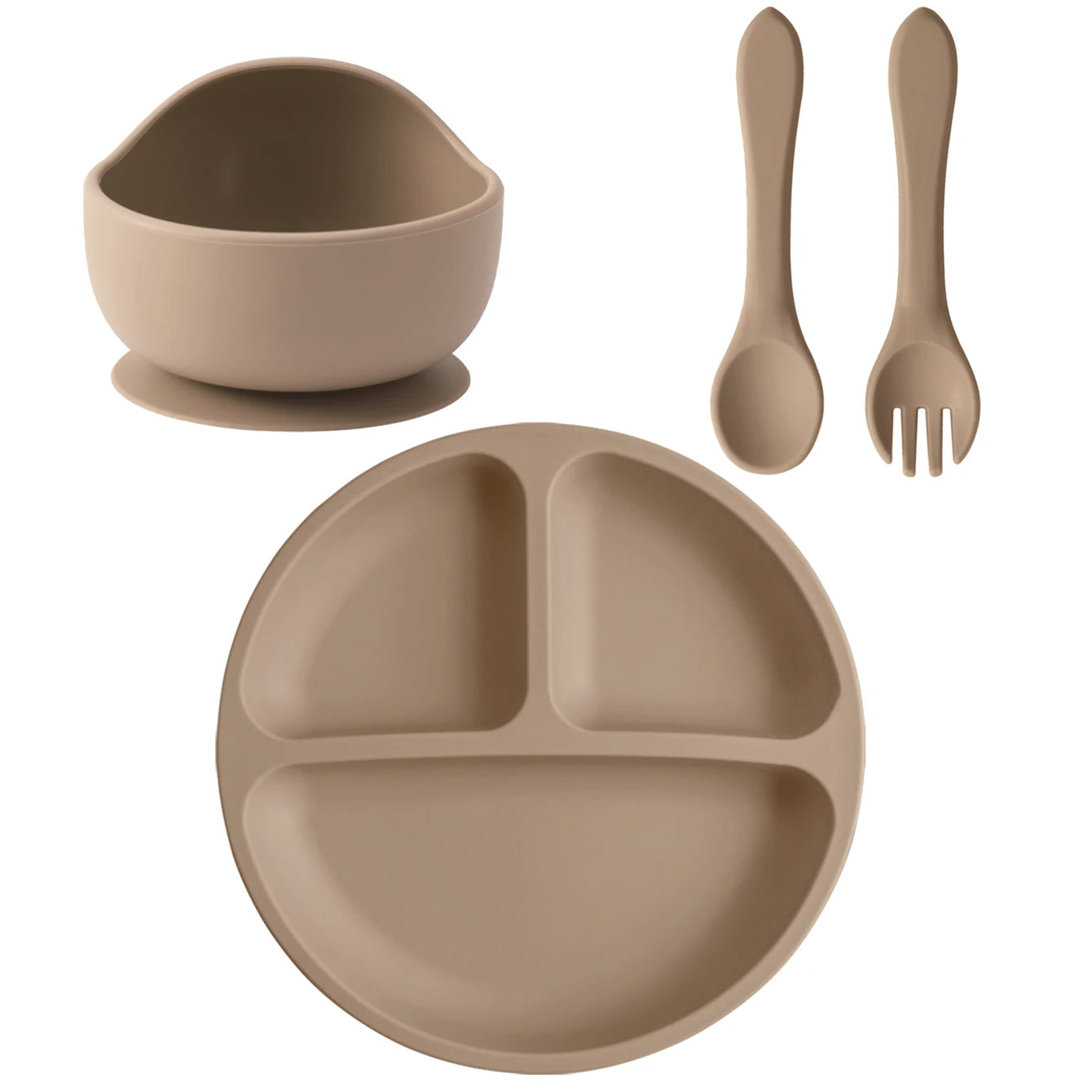 4PCS Baby Silicone Feeding Set Suction Dishes Plate Spoon Fork BPA Free Sucker Bowl Toddler Training Tableware Essentials