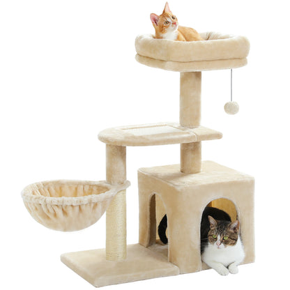 Cat tree, Cat Tower for Indoor Cats, 2 Styles Cat Activity Tree with Cat Scratching Posts, Big Hammock and Removable Top Perch Grey