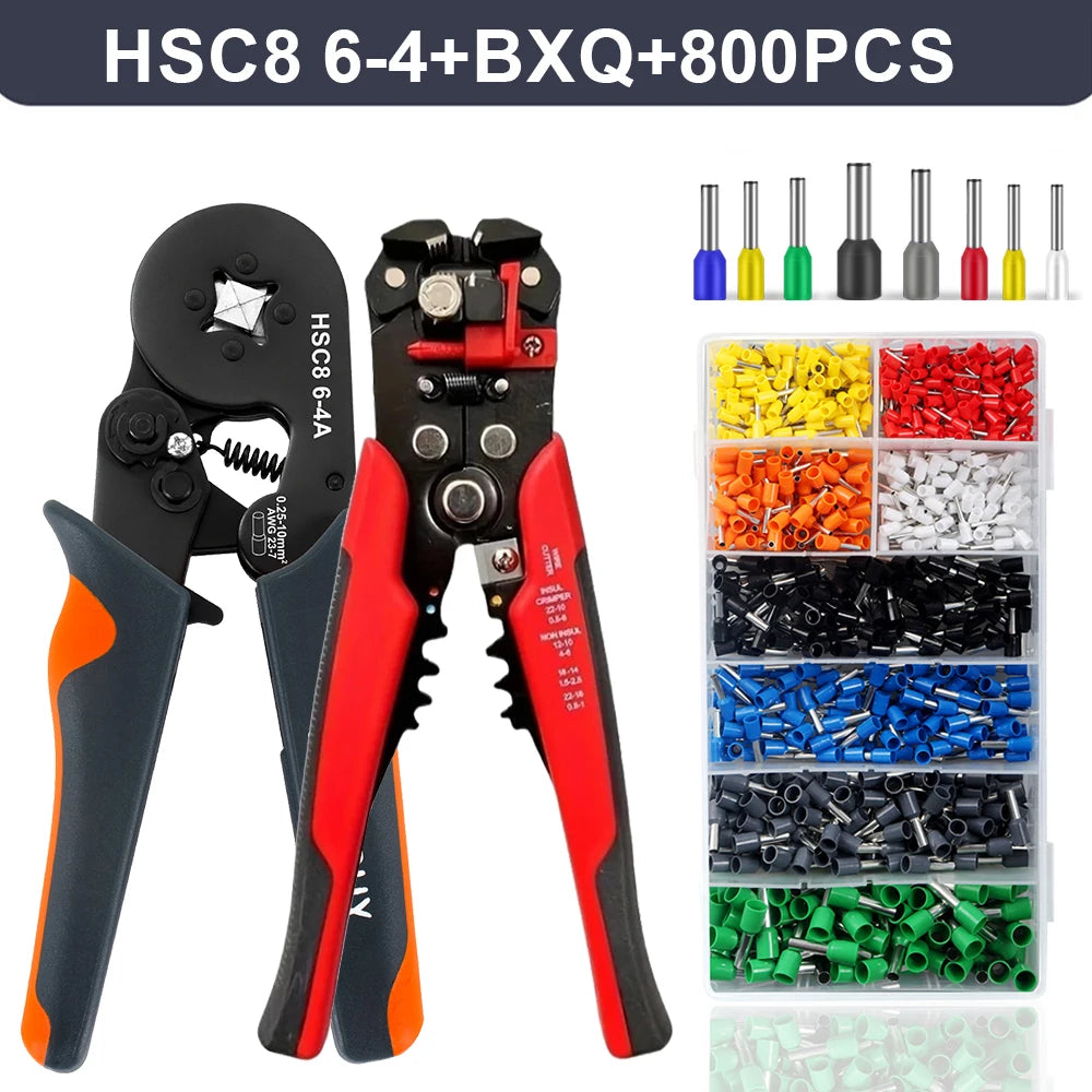 Self-Adjusting Wire Strippers and Crimper Tool,Hexagonal Self-Adjustable Ratchet Ferrule Crimping Tool Kit with Wire Terminals