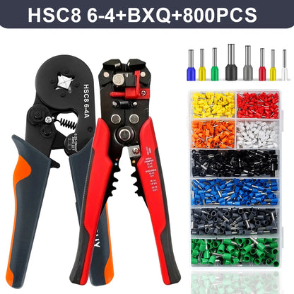 Self-Adjusting Wire Strippers and Crimper Tool,Hexagonal Self-Adjustable Ratchet Ferrule Crimping Tool Kit with Wire Terminals