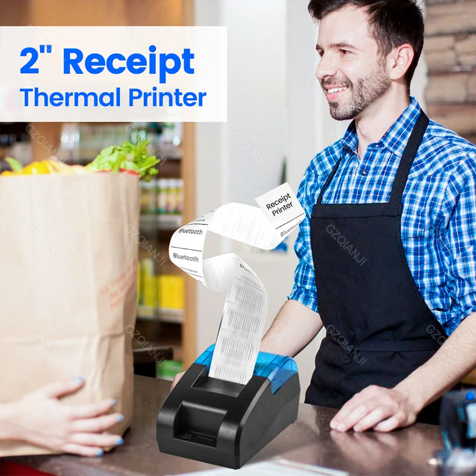 58MM Desktop POS Cashier Printer USB Bluetooth Thermal Receipt Printer Restaurant Sales Kitchen Bill Printing for Mobile Windows