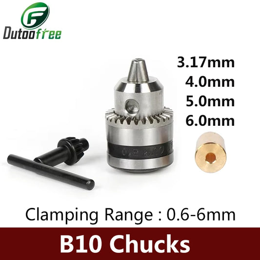 Power Tools Clamping 0.6-6mm B10 Micro Motor Drill Chucks Taper Mounted Drill Chuck With Chuck Key Brass Mini Electric Motor