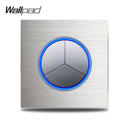 Wallpad Wall Switch 1 Way 2 Way, Circle Round Button, Blue LED Indicator, Brushed Aluminum Finishing, Black Gold SIlver Brown