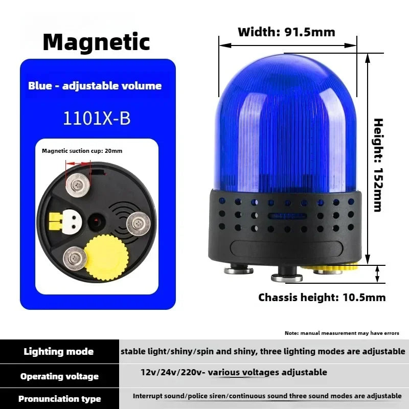 Three Sound Modes Emitting LTE-1101J Light Flashing Shiny Warning Light 120dB Volume Adjustable Magnetic Base 12V 24V 220V