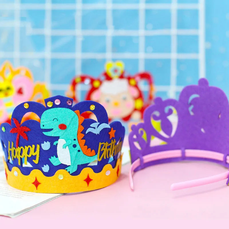 4 Pcs Creative DIY Handmade Toys Crown Hat Princess Tiara Cartoon Kindergarten Educational Art Craft EVA Paper Kids Party Gifts