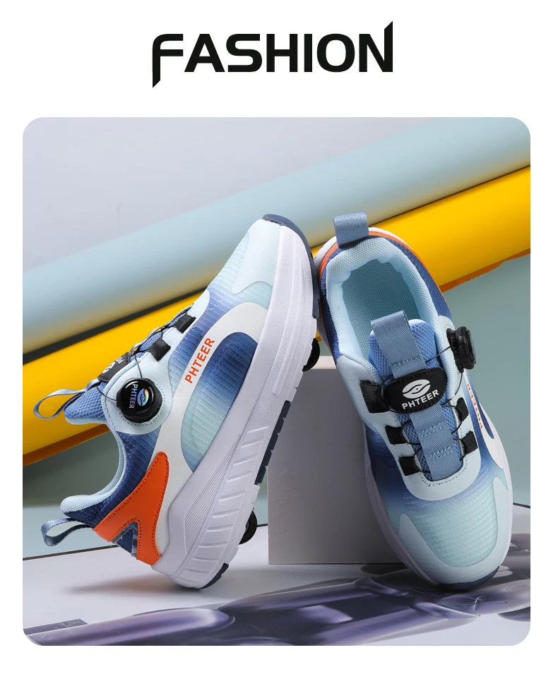 Kids Two Wheels Roller Skating Shoes With Light Magic Stick Walking Shoes Detachable Wheels Roller Skate Shoes For Teenagers