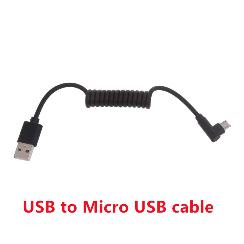60W Fast Charging USB C to USB2.0, USB A to Micro USB, Type C to Type C Coiled Cable, 90 Degree Right Angle Design Cable for Smartphone Tablet Speaker Headphone