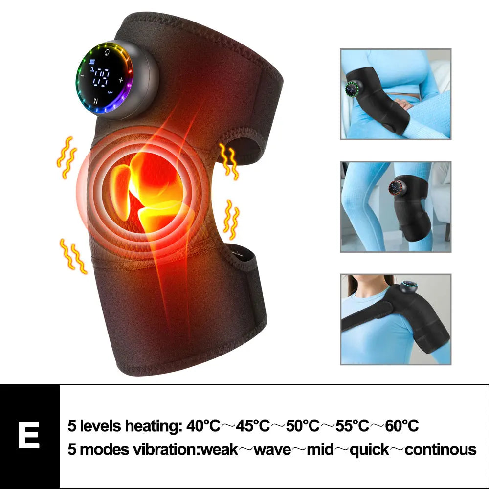 Electric Heated Vibration Knee Massage Pad, 3 in 1 Massager for Shoulder Elbow, Hot Compress Thermal Joint Brace Muscle Relaxation