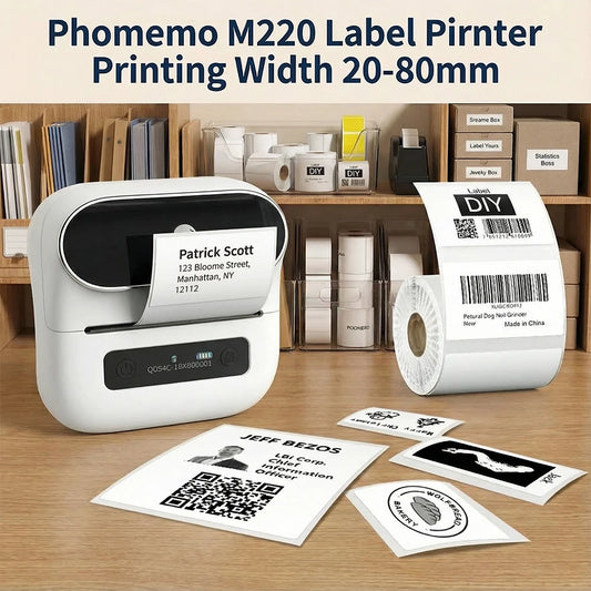 Zodzi M220 Label Printer 75mm Thermal Label Maker for Barcode Address Labeling Mailing File Folder Labels for Phone & PC