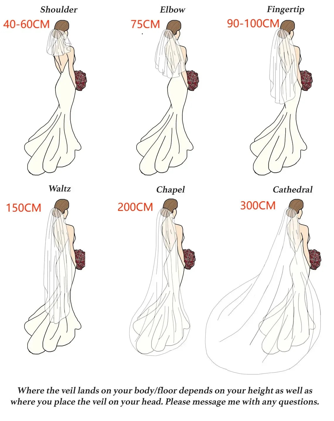 TOPQUEEN V30 Classic Bridal Wedding Veils Plain Yarn 1 Tier Soft Wedding Long Veil with Comb Wedding Dress Accessories Black Red