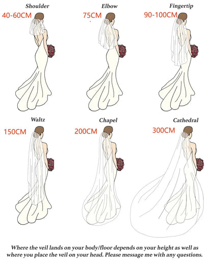 TOPQUEEN V30 Classic Bridal Wedding Veils Plain Yarn 1 Tier Soft Wedding Long Veil with Comb Wedding Dress Accessories Black Red