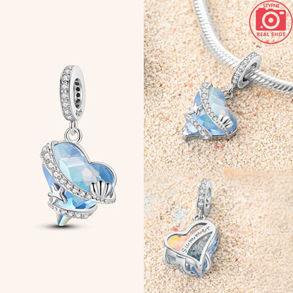 Charms 925 Silver Blue Original Stars Heart Zircon Chameleon Panda Glass Beads Fit Bracelet Jewelry Women Diy Accessories