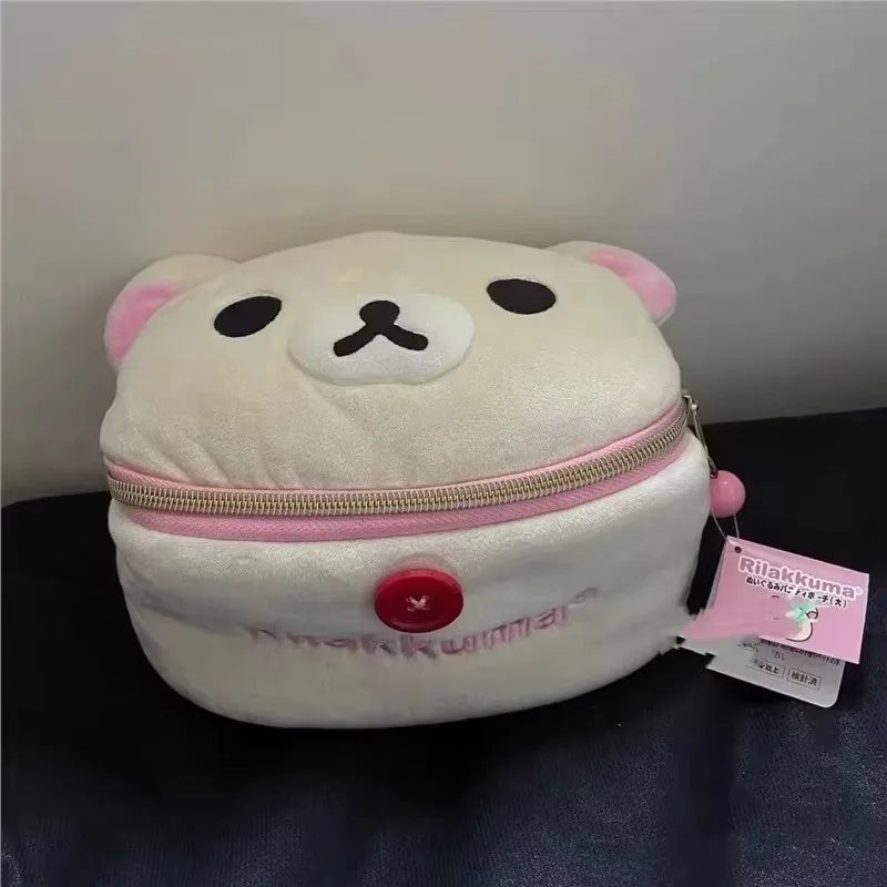 New Cute Rilakkuma Bear Girl Plush Elliptical Stereoscopic Makeup Bag Portable Storage Bag Cute Cartoon Easy Bear Storage W