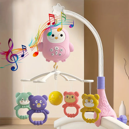360° Musical Baby Crib Mobile Rotating Night Light Bed Bell Toy Four Speed Timing Hanging Infant Newborn Rattle Bedside Gift