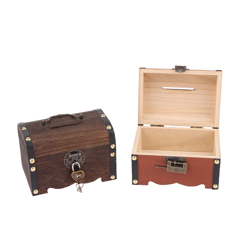 Classic Treasure Chest Savings Box with Secure Lock for Home Ornamentation
