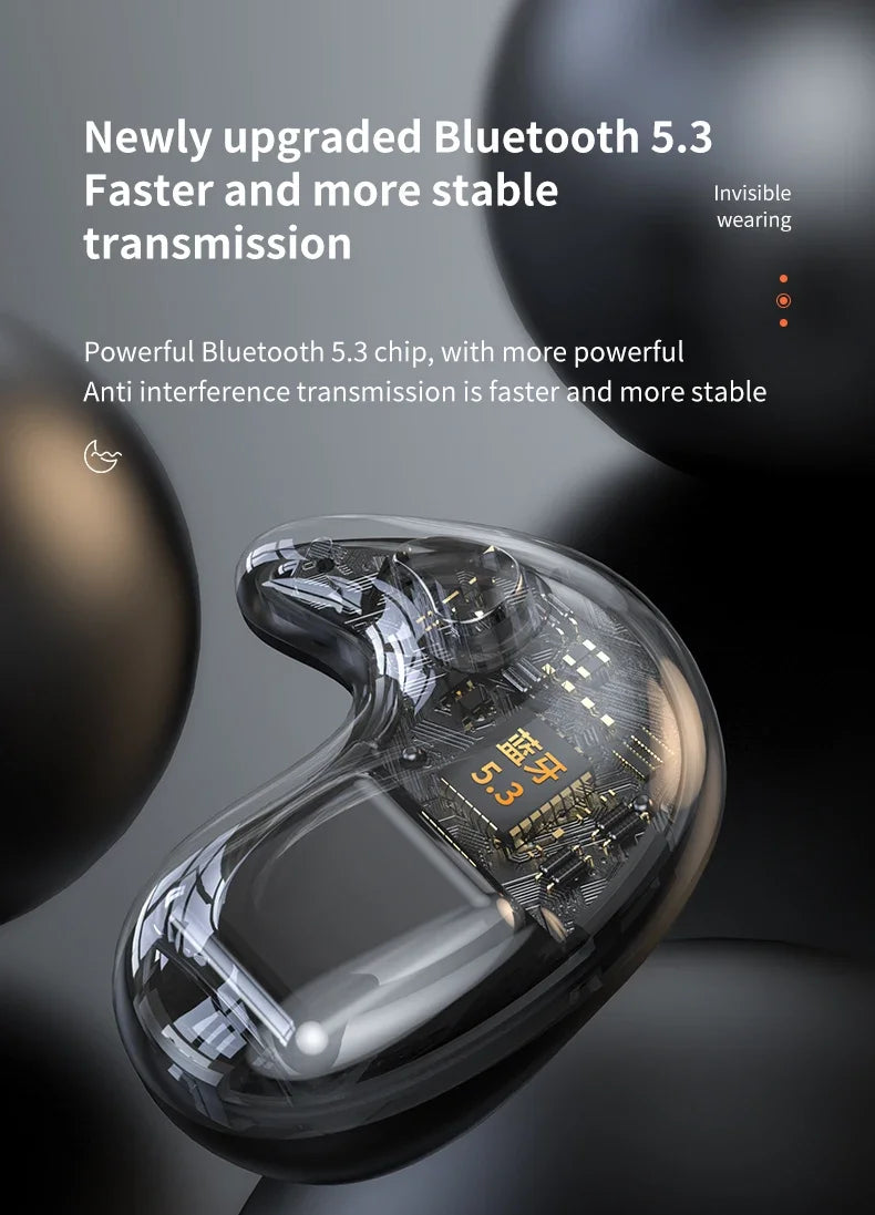 Sleep Wireless Earphone TWS Bluetooth 5.3 Headphones Hidden Earbuds IPX5 Waterproof Noise Reduction Sports Headset