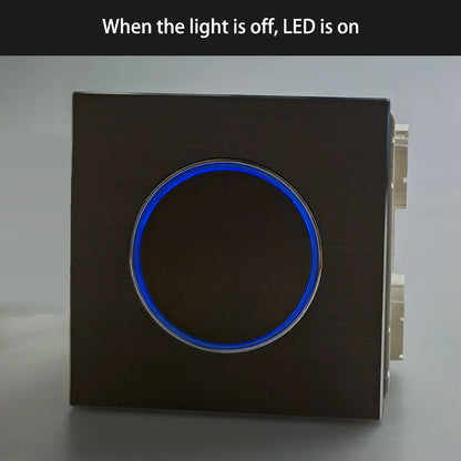 Wallpad Wall Switch 1 Way 2 Way, Circle Round Button, Blue LED Indicator, Brushed Aluminum Finishing, Black Gold SIlver Brown