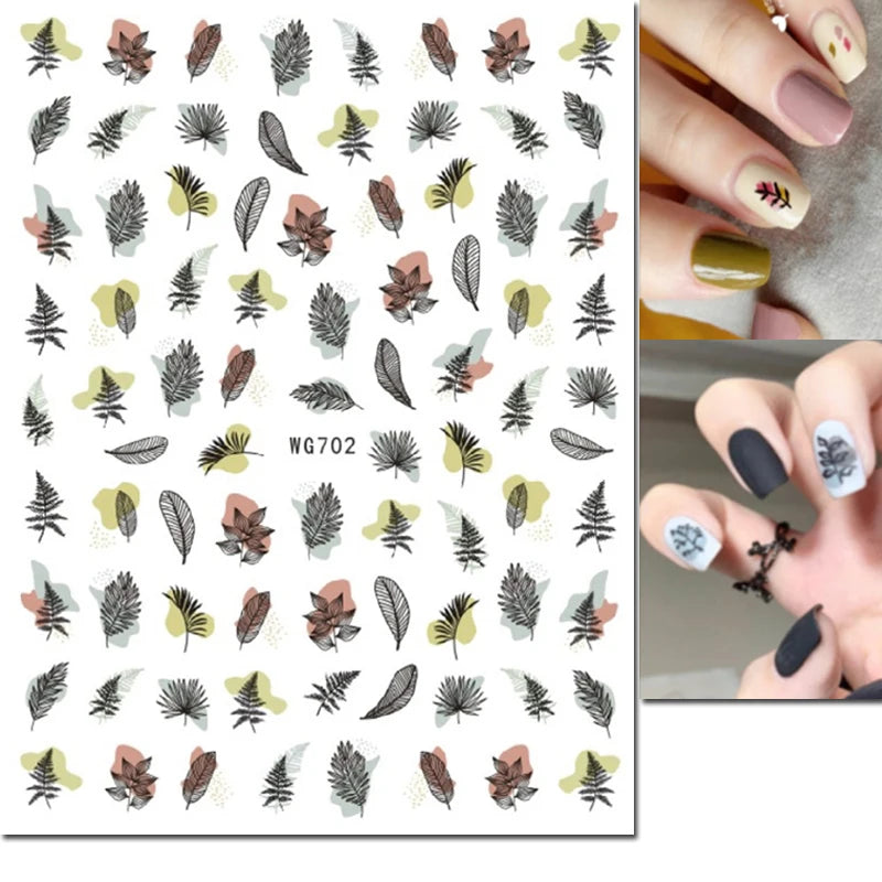 3d Nail Art Decals Tropical Palm Leaves Flowers Laces Faces Adhesive Sliders Nail Stickers Decoration For Nail Manicure