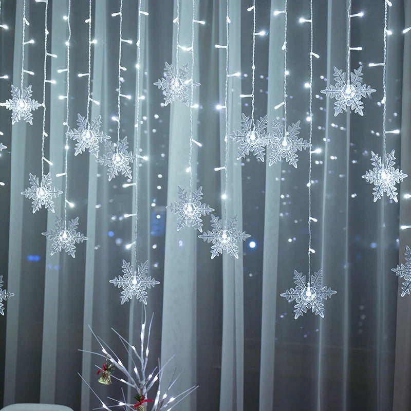 3.2M Christmas Snowflake LED String Lights, Flashing Fairy Curtain Lights, Waterproof for Holiday Party Wedding Xmas Decoration