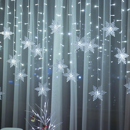3.2M Christmas Snowflake LED String Lights, Flashing Fairy Curtain Lights, Waterproof for Holiday Party Wedding Xmas Decoration