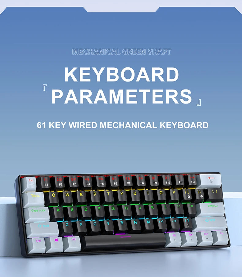 60% Portable Wired Mini Mechanical Keyboard, APAYADO K61 Mini Wired Keyboard, 61 Keys Phantom RGB, Black, White, Red, Red/Blue Switch