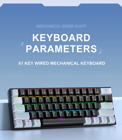 60% Portable Wired Mini Mechanical Keyboard, APAYADO K61 Mini Wired Keyboard, 61 Keys Phantom RGB, Black, White, Red, Red/Blue Switch