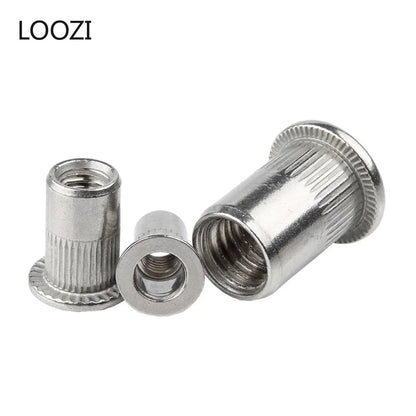 M3 M4 M5 M6 M8 M10 304 Stainless Steel Rivnut Flat Head Threaded Nut Vertical Stripe Rivets Insert Nutsert Cap Rivet Nuts