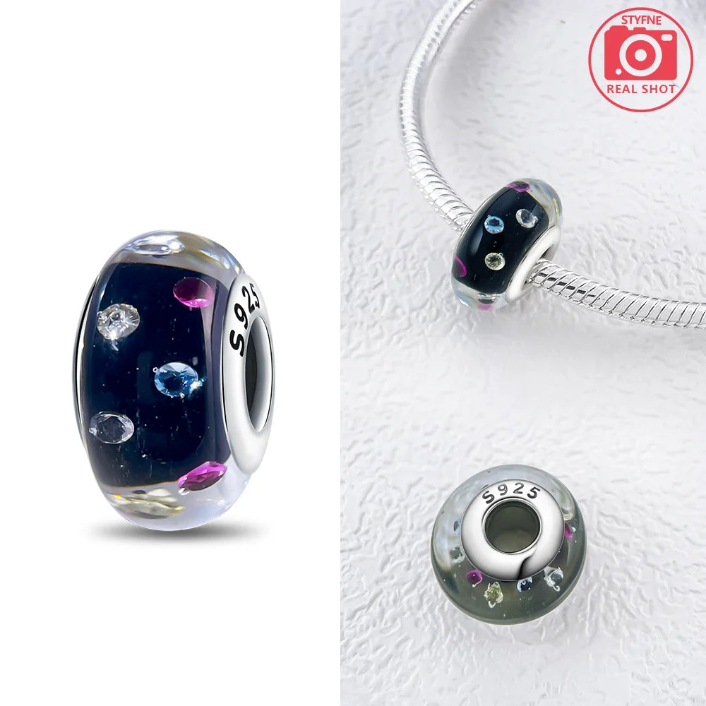 Original 925 Silver Charms Flower Blue Star Green Turtle Glass Beads Fit Bracelet Women DIY Gift Murano Jewelry Accessories
