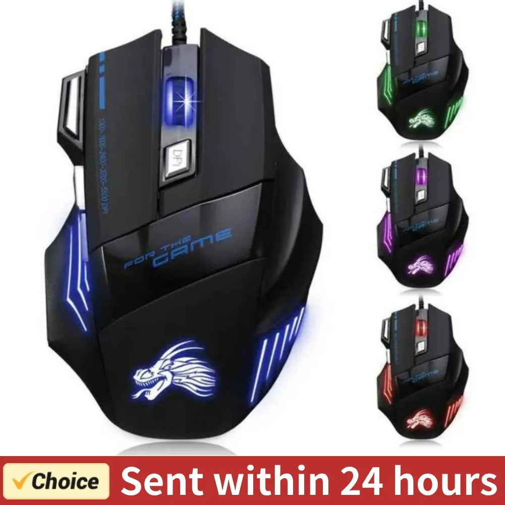 USB Wired Gaming Mouse, 7 Button Backlit Ergonomic Mice, 5500 DPI Backlight Adjustable Optical Mice for PC Gamer, Computer, Desktop
