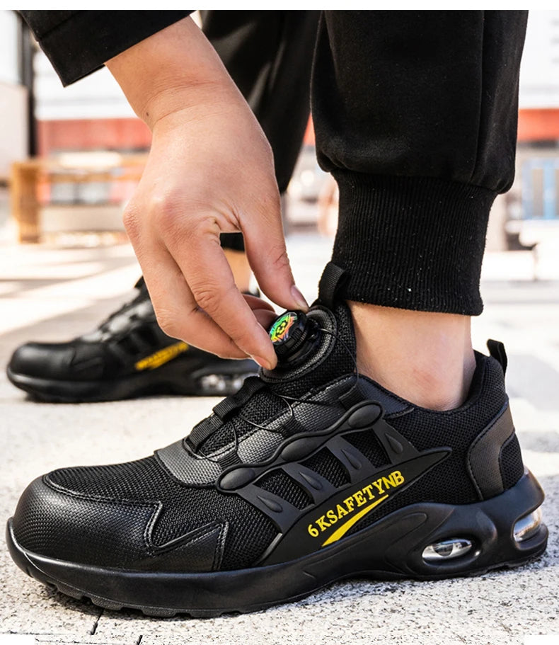 Men Rotating Button Safety Shoes, Steel Toe Work Sneakers, Indestructible Shoes, Puncture-Proof Work Boots, Air Cushion Safety Shoes