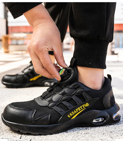 Men Rotating Button Safety Shoes, Steel Toe Work Sneakers, Indestructible Shoes, Puncture-Proof Work Boots, Air Cushion Safety Shoes