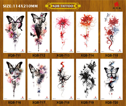 Black Flower Waterproof Temporary Tattoo Sticker, Beauty Butterfly Rose for Women, 3D Flash Body Arm Art Washable Fake Tattoos
